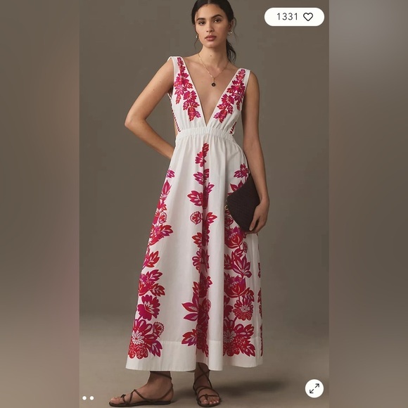 FARM Rio Dresses & Skirts - FARM Rio White Maxi Dress with Pink Floral Print NWT